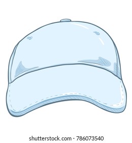 Vector Cartoon White Classic Blank Baseball Cap. Front View.