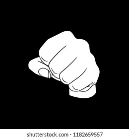 Vector Cartoon White Fist Icon, Isolated on Black Background Illustration.