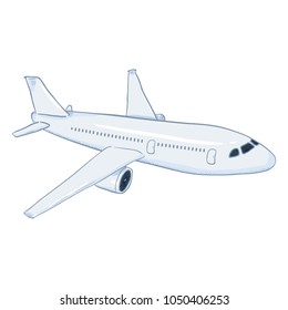 Vector Cartoon White Passenger Airplane. Commercial Aviation Aircraft. Side View.