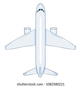 Vector Cartoon White Passenger Airplane. Commercial Aviation Aircraft. Top View.