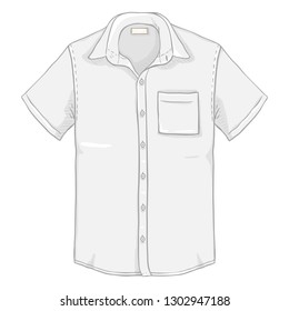 Vector Cartoon White Short Sleeve Men Shirt with Chest Pocket