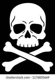 Vector cartoon white skull with crossbones in black background
