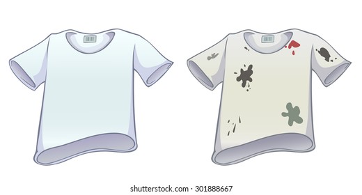 Vector Cartoon White T-shirt: Clean And Dirty