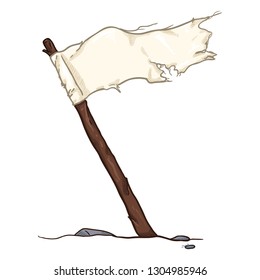 Vector Cartoon White Waving Old Tattered Flag