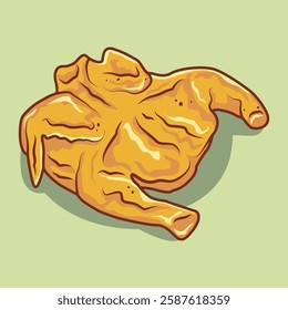 vector cartoon of whole fried chicken that looks delicious. food vector icon
