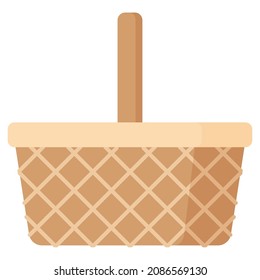 Vector cartoon wicker picnic basket. Caring for the environment concept. Eco food shopping.