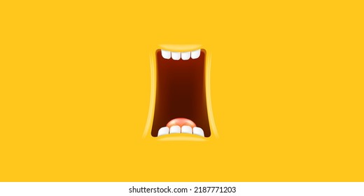 Caricatura vectorial boca abierta amplia aislada en el fondo naranja. Funny y lindo Monster de Halloween boca abierta con grandes dientes blancos y lengua rosa