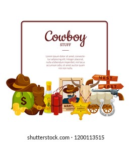 Vector cartoon wild west elements below frame with place for text illustration