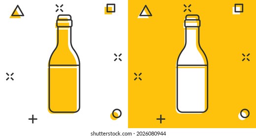 Vector cartoon wine, beer bottle icon in comic style. Alcohol bottle concept illustration pictogram. Beer, vodka, wine business splash effect concept.