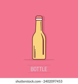 Vector cartoon wine, beer bottle icon in comic style. Alcohol bottle concept illustration pictogram. Beer, vodka, wine business splash effect concept.