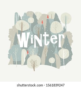 Vector cartoon winter forest. Christmas background. Forest in snow