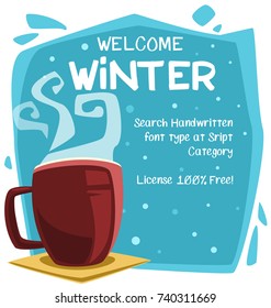 vector cartoon winter lovely relax background banner template with hot chocolate mug fume illustration