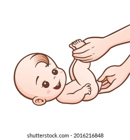 Vector cartoon of wipe baby bottoms. Individually on a white background.