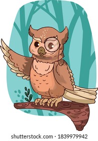 Vector Cartoon Wise Owl Illustration