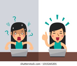 Vector cartoon woman expressing different emotions