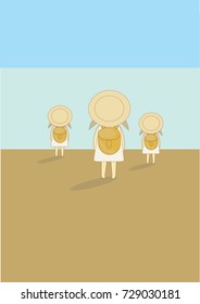 Vector cartoon woman go to travel for background and logo idea for greeting card. 