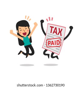 Vector cartoon a woman paid tax for design.