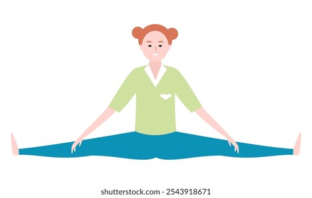 Vector of a cartoon woman performing the splits exercise.