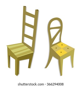 Vector cartoon wood chairs isolated on white background.