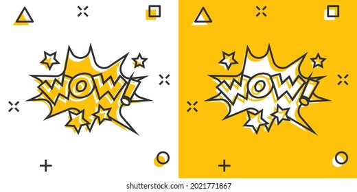 Vector cartoon wow comic sound effects icon in comic style. Sound bubble speech sign illustration pictogram. Wow business splash effect concept.