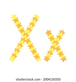 Vector cartoon of "X" alphabet letter in the shape of star. Cartoon doodle kawaii style. Cute alphabet letter for kids design inscription