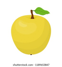 Vector cartoon yellow apple. Tasty vegetarian fruit. Natural product, ripe vitamin nutrition.