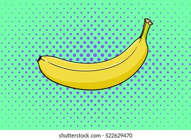 Vector  Cartoon Yellow Banana. Single Banana , Peeled Banana,  of Bananas, pop art, hand drawn, fruit. Eco food.