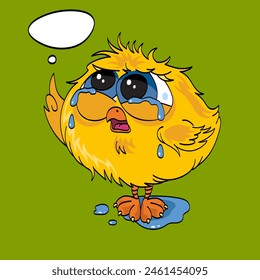 Vector cartoon  yellow chicken crying. Character design