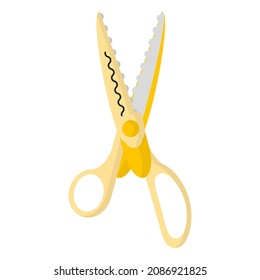 Vector cartoon yellow open decorative edge scissors. Back to school.