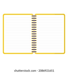 Vector cartoon yellow open ruled notebook. Back to school
