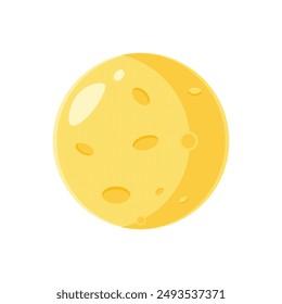 Vector de dibujos animados amarillo planeta luna llena noche. Cráteres volcánicos sobre fondo blanco