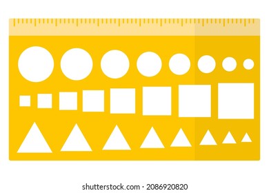 Vector cartoon yellow rectangular ruler with different figures. Back to school.