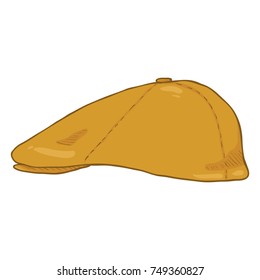 Vector Cartoon Yellow Retro Tweed Cap. Old Fashioned Style Head wear.