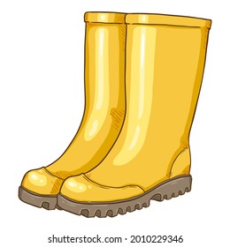 Vector Cartoon Yellow Rubber Boots Illustration