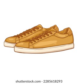 Vektor Cartoon Gelbe Turnschuhe. Smart Casual Shoes Illustration. Seitenansicht.