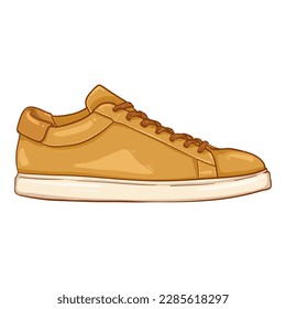 Vektor Cartoon Gelbe Turnschuhe. Smart Casual Shoes Illustration. Seitenansicht.