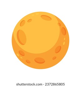 Vector cartoon yellow space planet with craters moon.