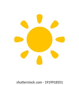 Vector cartoon yellow sun Shining light rays to heat the summer. Isolated on white background.