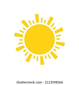 Vector cartoon yellow sun Shining light rays to heat the summer. Isolated on white background.