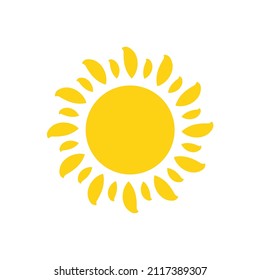 Vector cartoon yellow sun Shining light rays to heat the summer. Isolated on white background.