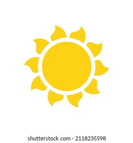 Vector cartoon yellow sun Shining light rays to heat the summer. Isolated on white background.