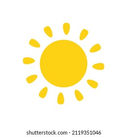 Vector cartoon yellow sun Shining light rays to heat the summer. Isolated on white background.