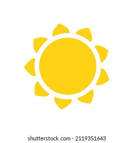 Vector cartoon yellow sun Shining light rays to heat the summer. Isolated on white background.