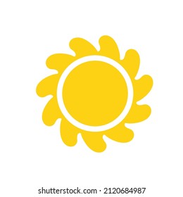 Vector cartoon yellow sun Shining light rays to heat the summer. Isolated on white background.