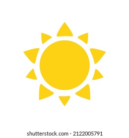 Vector cartoon yellow sun Shining light rays to heat the summer. Isolated on white background.