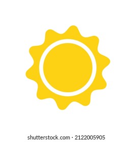 Vector cartoon yellow sun Shining light rays to heat the summer. Isolated on white background.