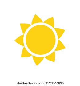 Vector cartoon yellow sun Shining light rays to heat the summer. Isolated on white background.