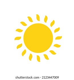 Dibujo vectorial Sol amarillo Rayos brillantes para calentar el verano. Aislado sobre fondo blanco.
