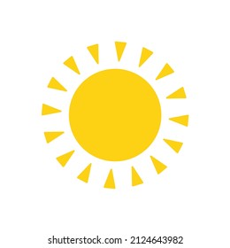 Vector cartoon yellow sun Shining light rays to heat the summer. Isolated on white background.
