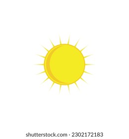 Vector cartoon yellow sun shining light rays isolated on white background.